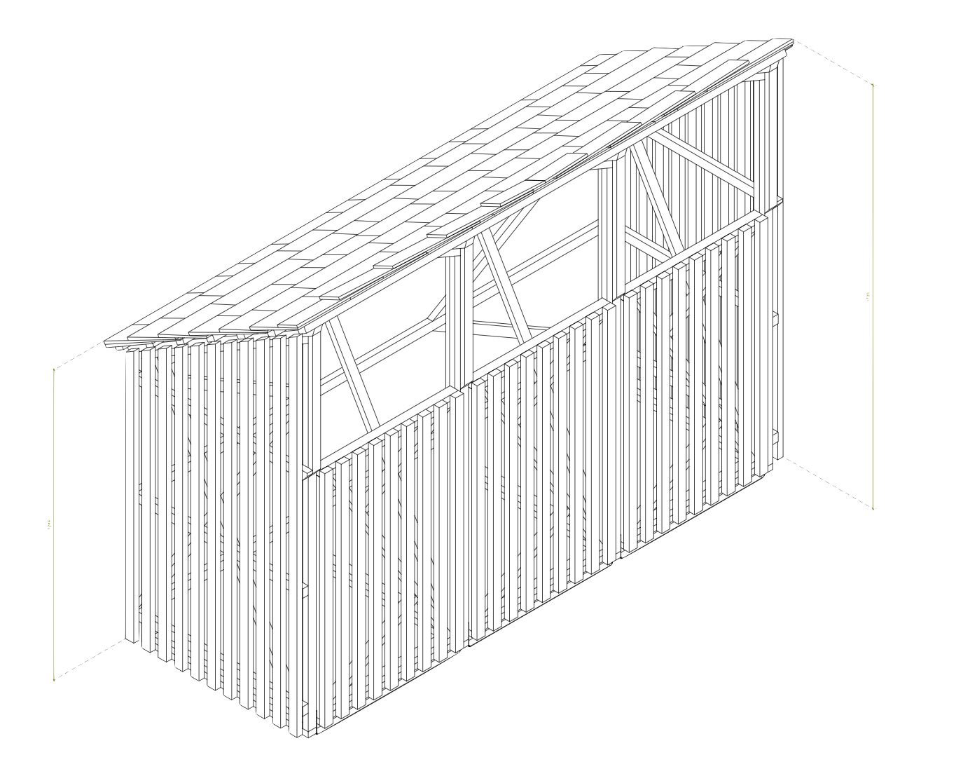 Bin store overview drawing showing key dimensions and construction