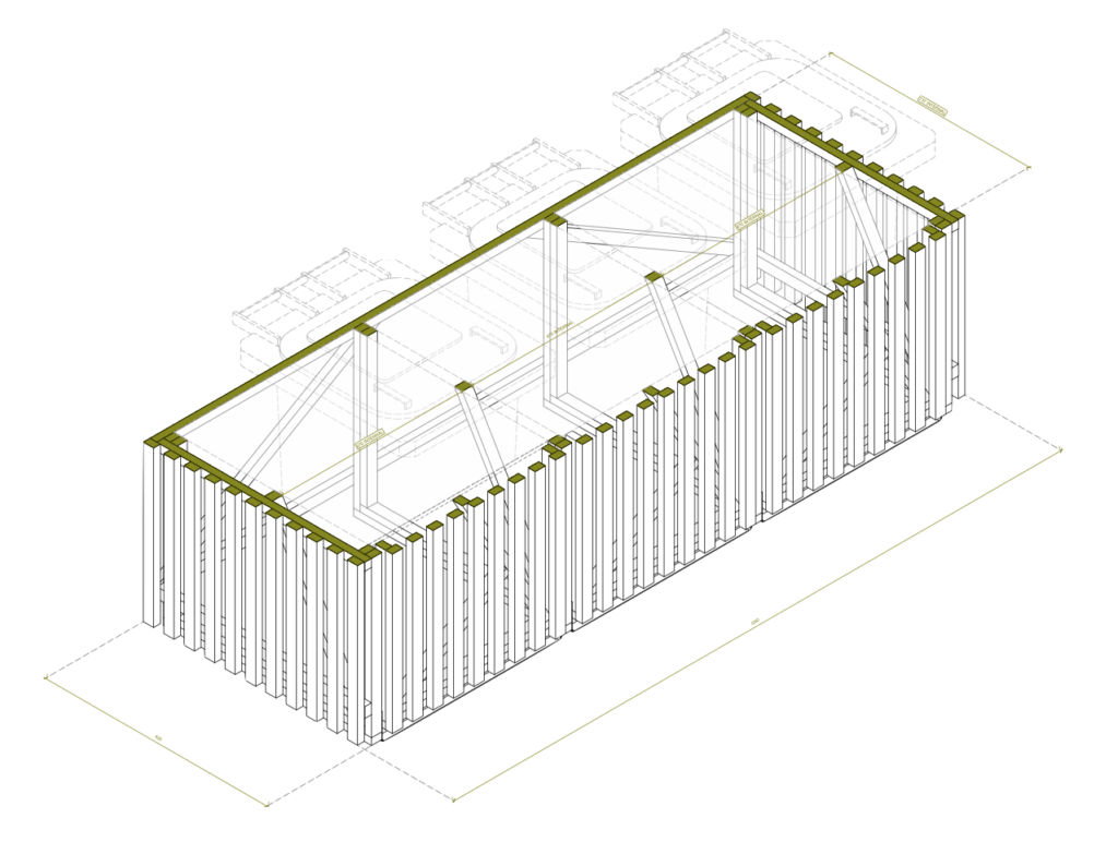 Diagram showing internal dimensions of the three bay architect designed bin store